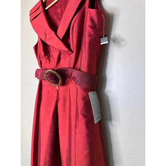 NEW Tahari ASL Crushed Taffeta Red Holiday Cocktail Midi Dress 10 NWT - Picture 4 of 7